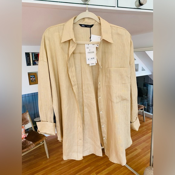 NWT! Zara Linen Shirt with Pocket | Size XS - Picture 2 of 12
